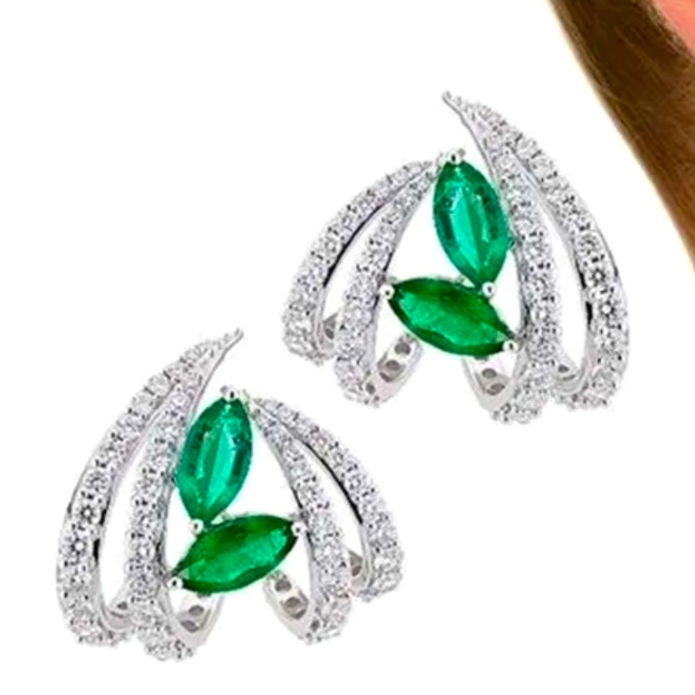 New Sterling Silver Emerald White Sapphires Earrings